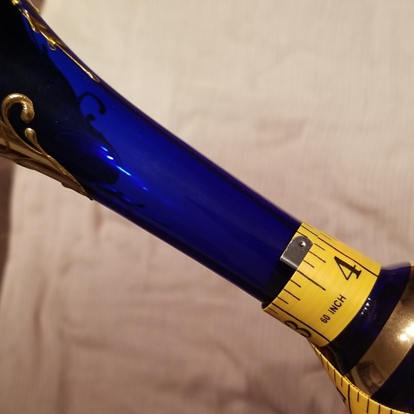 70s Vintage 24 Carat Gilded Venetian Cobalt Blue Blown Glass Bud Vase - Picture 15 of 17
